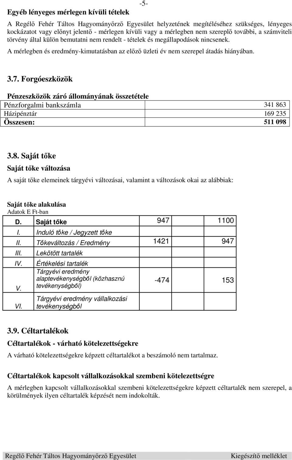 Forgóeszközök Pénzeszközök záró állományának összetétele Pénzforgalmi bankszámla 341 86