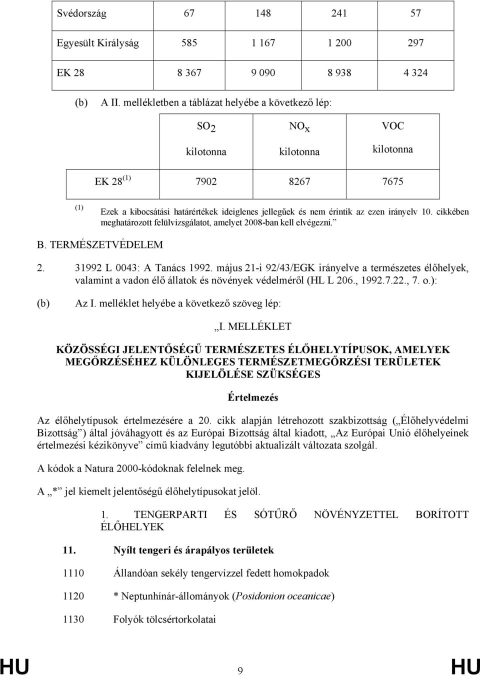 irányelv 10. cikkében meghatározott felülvizsgálatot, amelyet 2008-ban kell elvégezni. B. TERMÉSZETVÉDELEM 2. 31992 L 0043: A Tanács 1992.