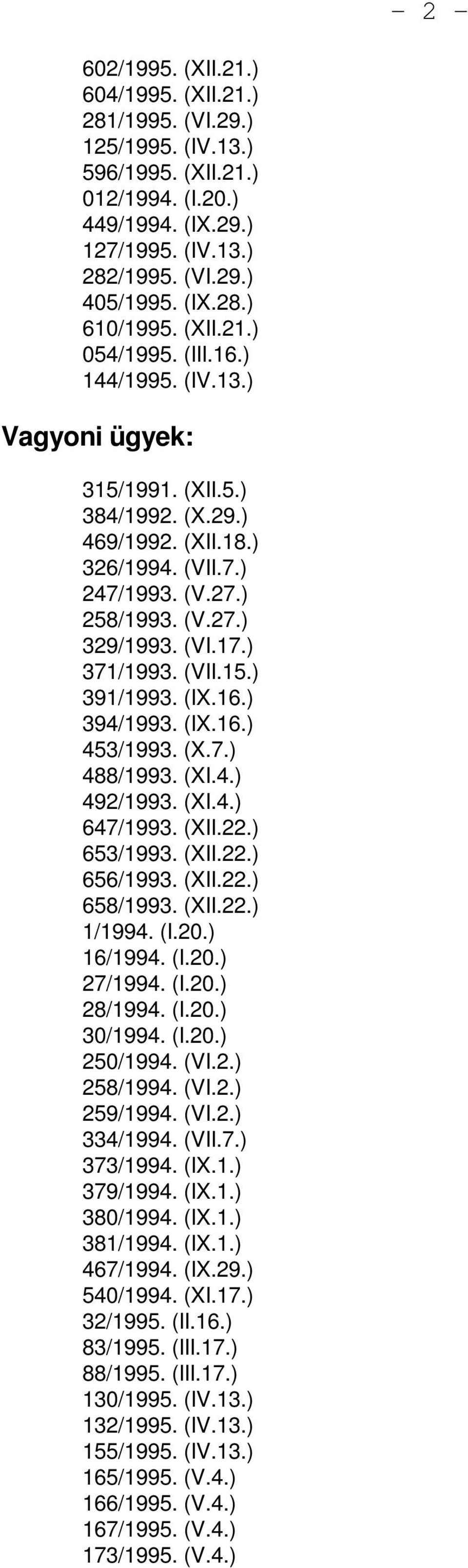 ) 371/1993. (VII.15.) 391/1993. (IX.16.) 394/1993. (IX.16.) 453/1993. (X.7.) 488/1993. (XI.4.) 492/1993. (XI.4.) 647/1993. (XII.22.) 653/1993. (XII.22.) 656/1993. (XII.22.) 658/1993. (XII.22.) 1/1994.