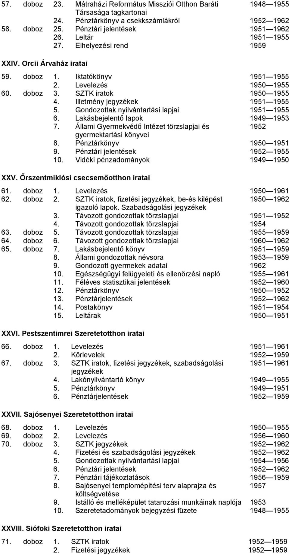 Gondozottak nyilvántartási lapjai 1951 1955 6. Lakásbejelentő lapok 1949 1953 7. Állami Gyermekvédő Intézet törzslapjai és 1952 gyermektartási könyvei 8. Pénztárkönyv 1950 1951 9.