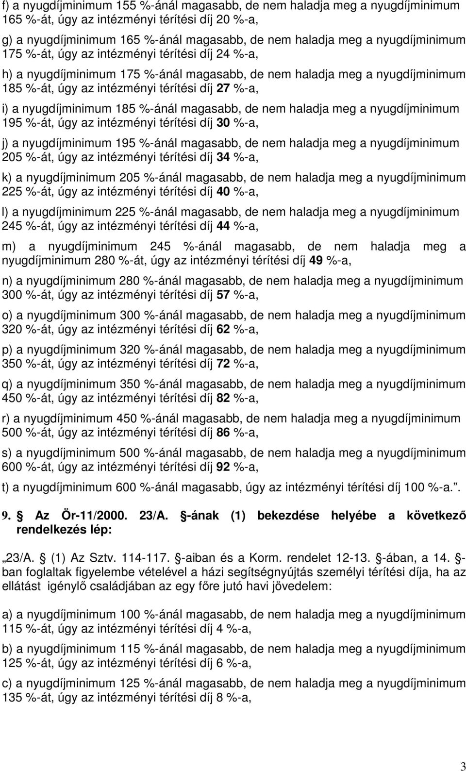 nyugdíjminimum 185 %-ánál magasabb, de nem haladja meg a nyugdíjminimum 195 %-át, úgy az intézményi térítési díj 30 %-a, j) a nyugdíjminimum 195 %-ánál magasabb, de nem haladja meg a nyugdíjminimum