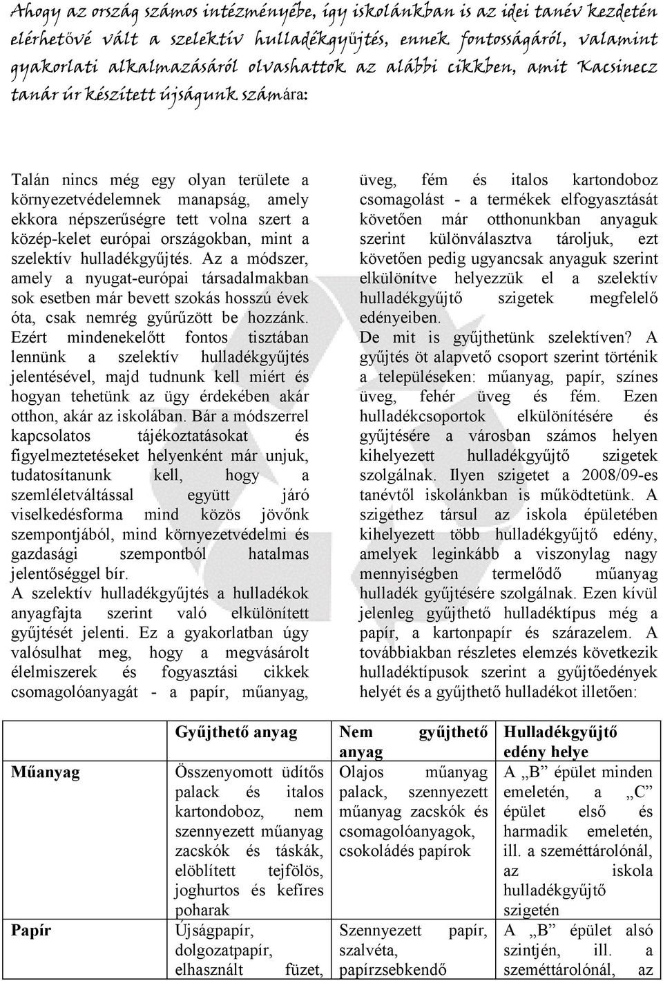 hulldékgyűjt. Az módszer, mely nyugt-európi társdlmkbn sok esetben már bevett szokás hosszú évek ót, csk nemrég gyűrűzött be hozzánk.