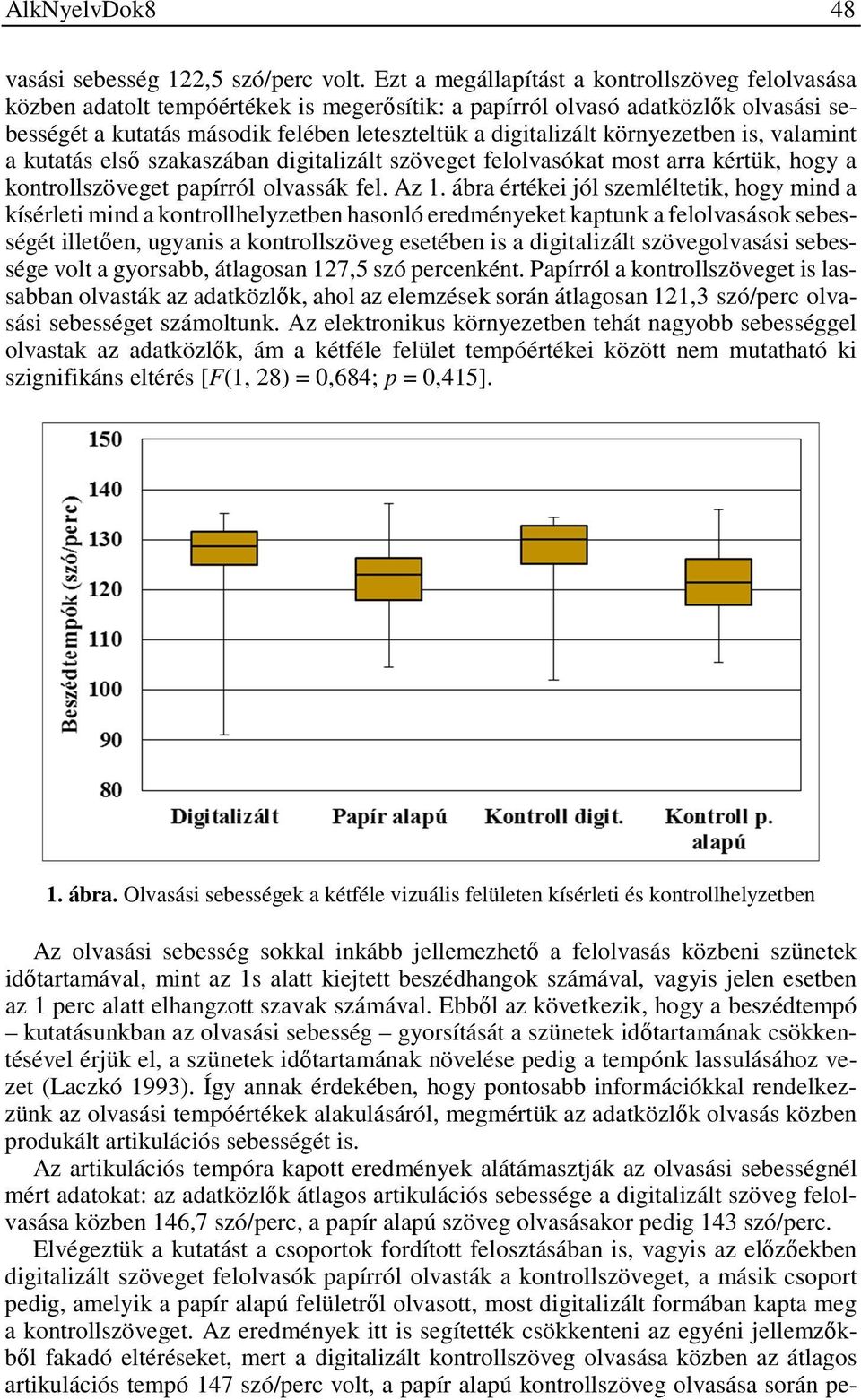 környezetben is, valamint a kutatás első szakaszában digitalizált szöveget felolvasókat most arra kértük, hogy a kontrollszöveget papírról olvassák fel. Az 1.