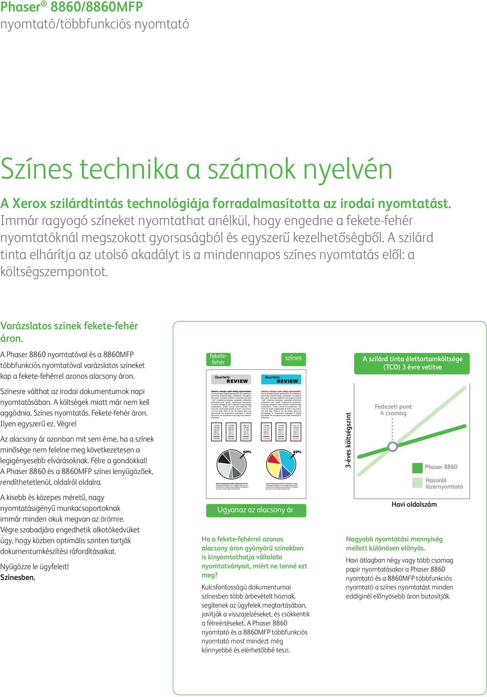 A szilárd tinta elhárítja az utolsó akadályt is a mindennapos színes nyomtatás el l: a költségszempontot. Varázslatos színek fekete-fehér áron.