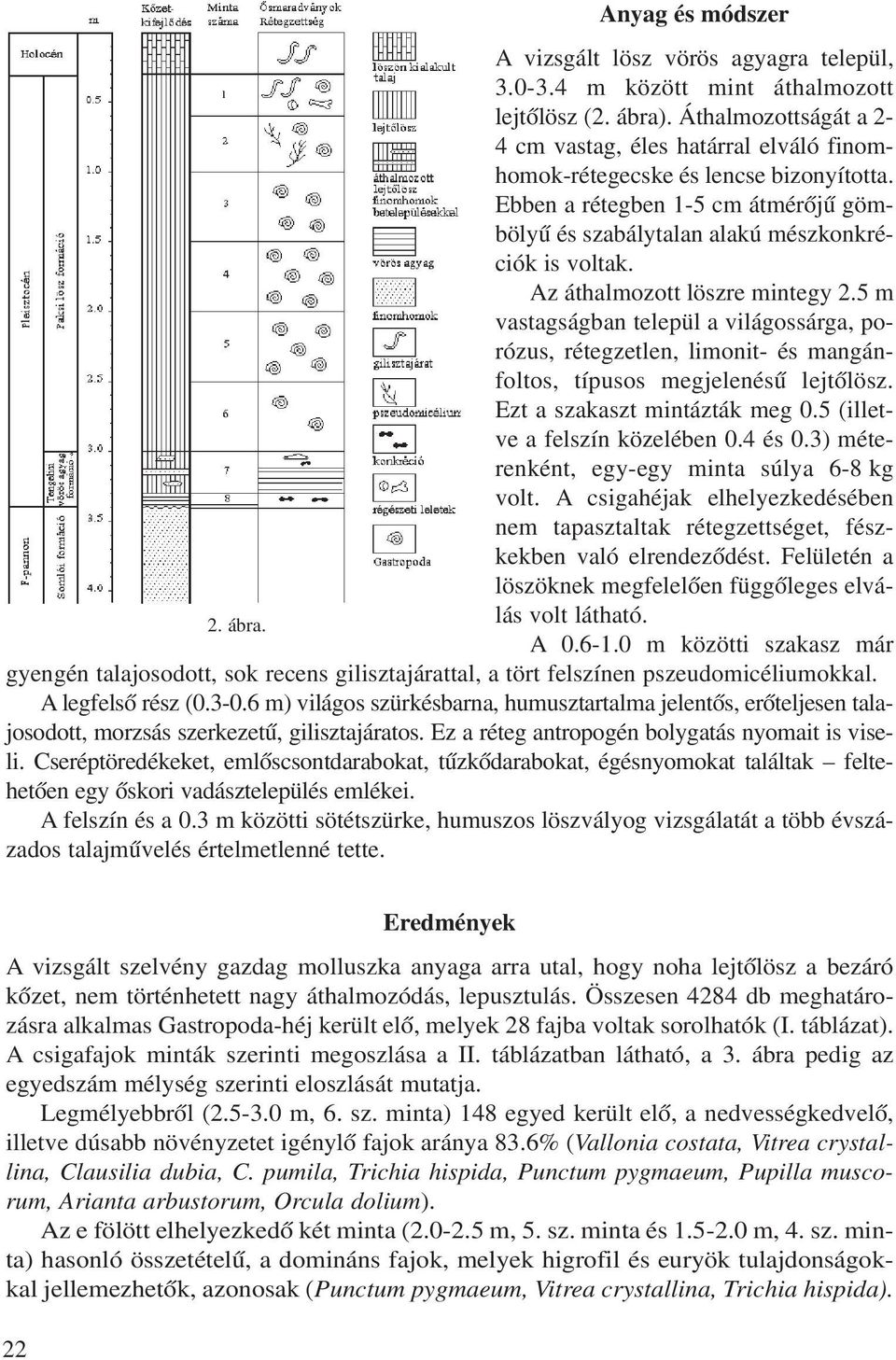 Az áthalmozott löszre mintegy 2.5 m vastagságban települ a világossárga, porózus, rétegzetlen, limonit- és mangánfoltos, típusos megjelenésû lejtôlösz. Ezt a szakaszt mintázták meg 0.