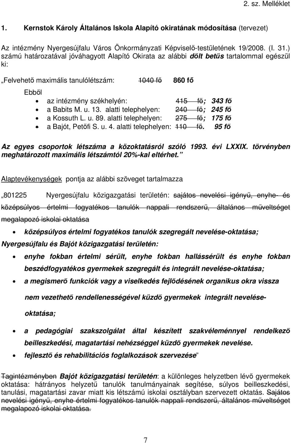 M. u. 13. alatti telephelyen: 240 fő; 245 fő a Kossuth L. u. 89. alatti telephelyen: 275 fő; 175 fő a Bajót, Petőfi S. u. 4. alatti telephelyen: 110 fő.