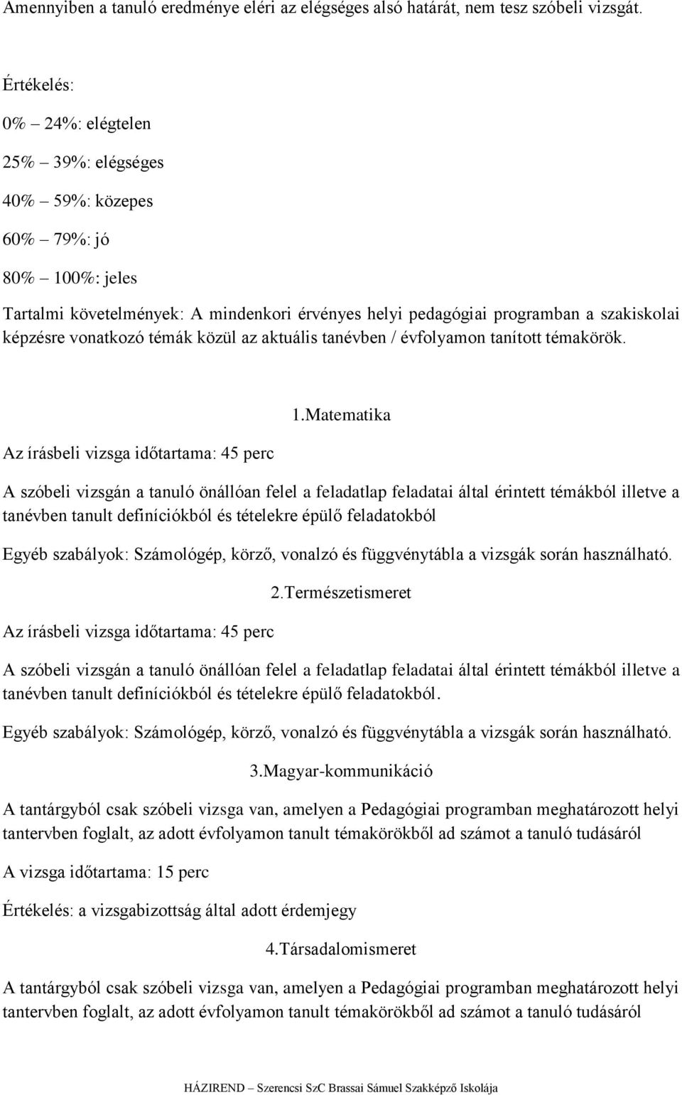 témák közül az aktuális tanévben / évfolyamon tanított témakörök. Az írásbeli vizsga időtartama: 45 perc 1.