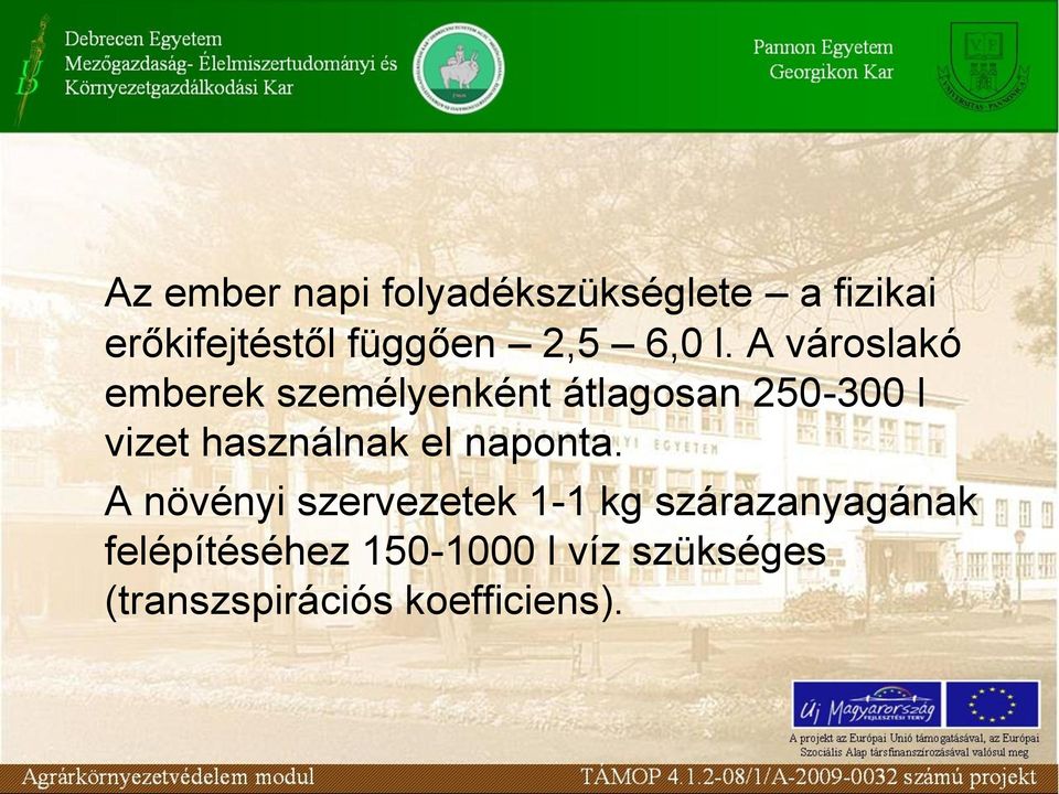 A városlakó emberek személyenként átlagosan 250-300 l vizet