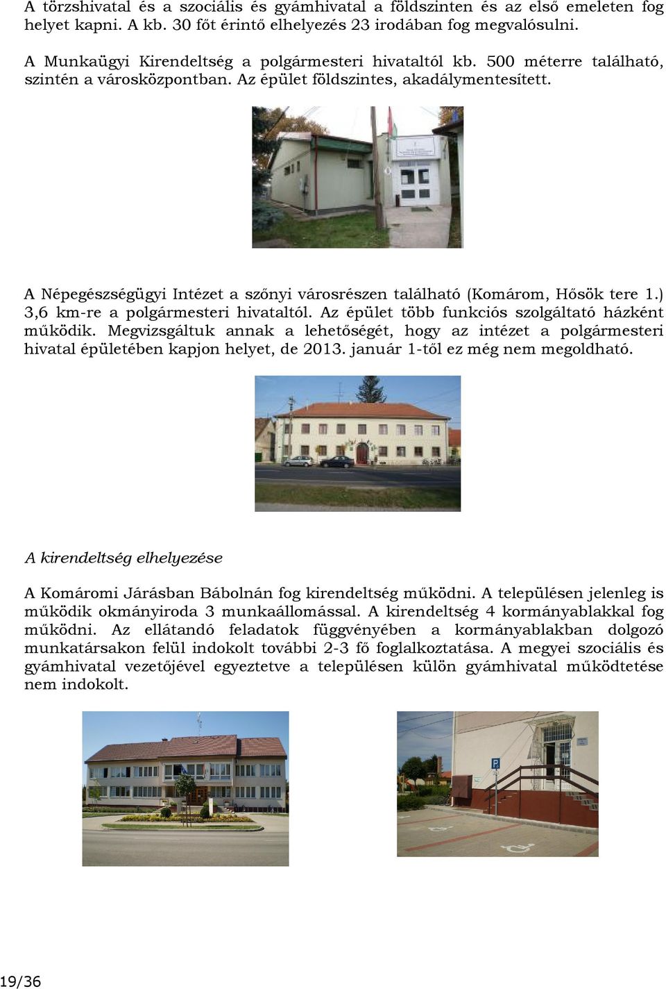A Népegészségügyi Intézet a szőnyi városrészen található (Komárom, Hősök tere 1.) 3,6 km-re a polgármesteri hivataltól. Az épület több funkciós szolgáltató házként működik.