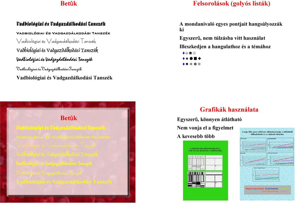 nem túlzásba vitt használat Illeszkedjen a hangulathoz és a témához ( ) ; i z { ƒ Betfk Grafikák használata Egyszerf, könnyen átlátható Nem vonja el a figyelmet A kevesebb több A SZEGÉLYEK (ÖKOTONOK)