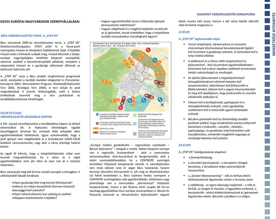 A fejlődés irányát azok a kihívások szabják meg, melyek Bécsnek a középeurópai nagyrégiójában betöltött központi szerepéből, valamint azokból a követelményekből adódnak, melyeket a népesedési helyzet