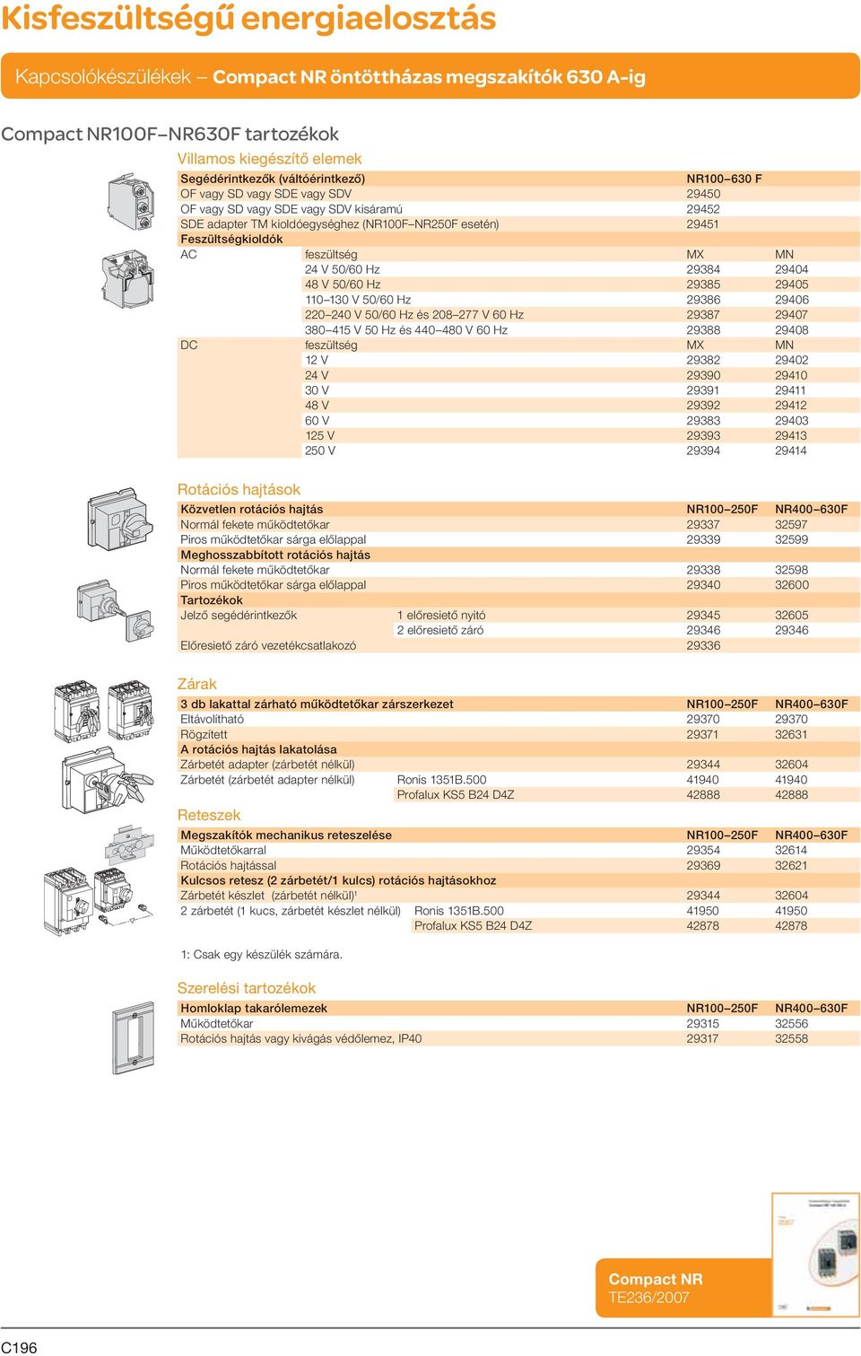 60 Hz 29387 29407 380 415 V 50 Hz és 440 480 V 60 Hz 29388 29408 DC feszültség MX MN 12 V 29382 29402 24 V 29390 29410 30 V 29391 29411 48 V 29392 29412 60 V 29383 29403 125 V 29393 29413 250 V 29394