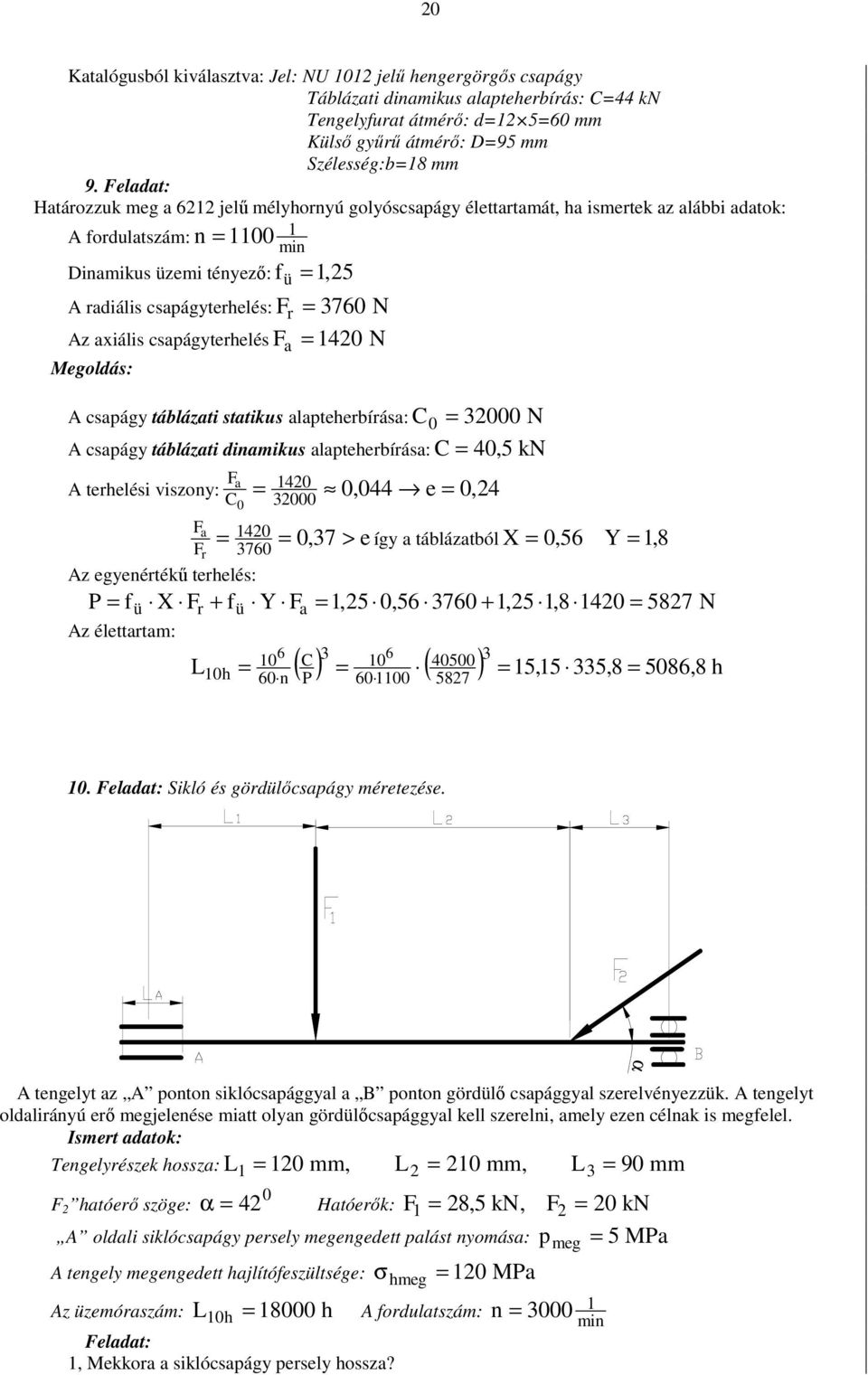 alapeherbíráa: A capágy ábláai iaiku alapeherbíráa: C N C 4,5 kn a A erheléi vioy: 4,44 e, 4 C 4 r 7 A egyeérékő erhelé:,7 e így a ábláaból X,5 Y, 8 a > P fü X r + fü Y a,5,5 7 +,5,8 4 A éleara: L h