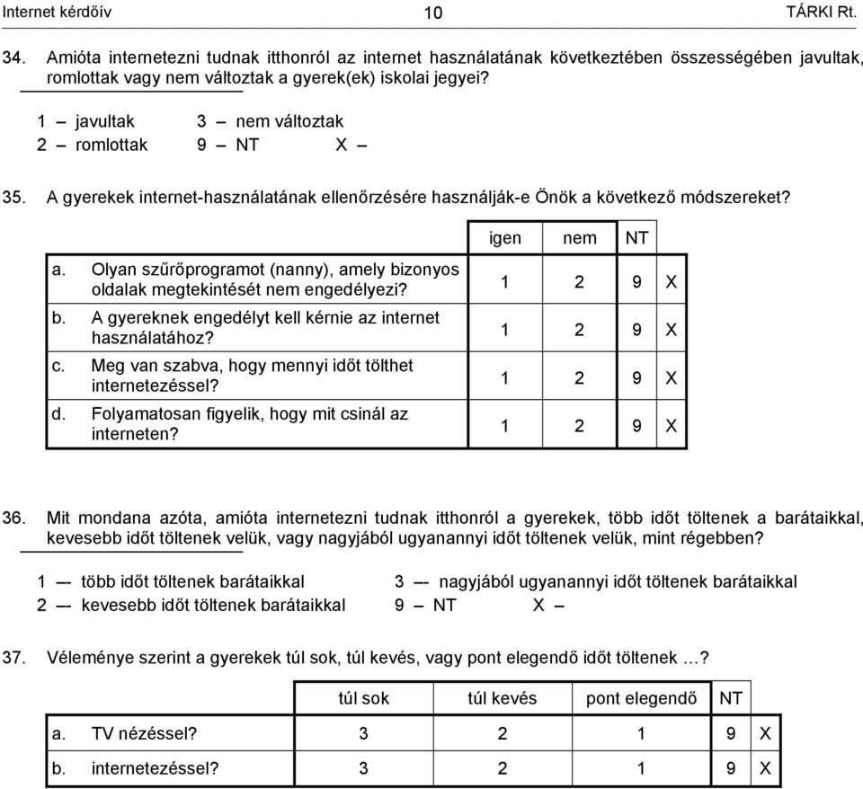 b. A gyereknek engedélyt kell kérnie az internet használatához? c. Meg van szabva, hogy mennyi időt tölthet internetezéssel? d. Folyamatosan figyelik, hogy mit csinál az interneten?