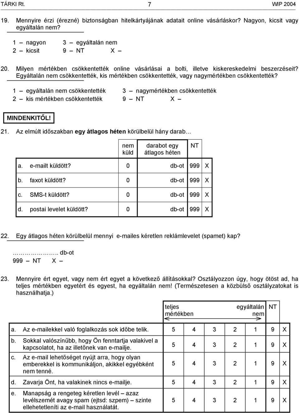 1 egyáltalán nem csökkentették 2 kis mértékben csökkentették 3 nagymértékben csökkentették 9 MINDENKITŐL! 21.