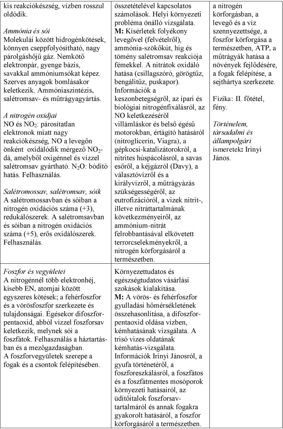 A nitrogén oxidjai NO és NO 2 : párosítatlan elektronok miatt nagy reakciókészség, NO a levegőn önként oxidálódik mérgező NO 2 - dá, amelyből oxigénnel és vízzel salétromsav gyártható.