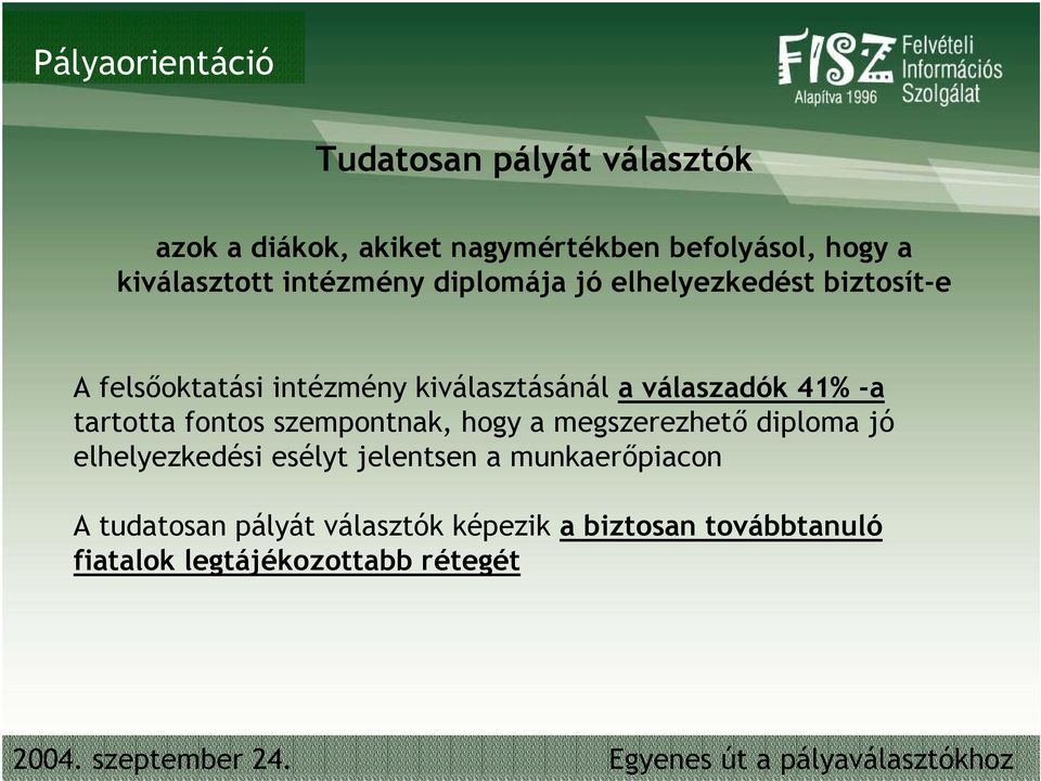 válaszadók 41% -a tartotta fontos szempontnak, hogy a megszerezhető diploma jó elhelyezkedési esélyt
