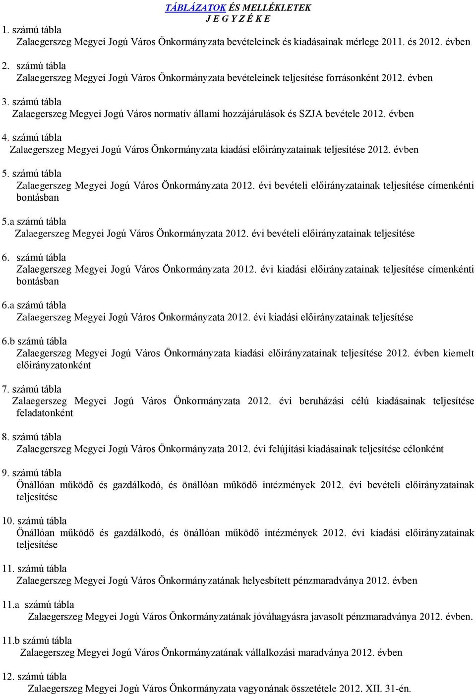 számú tábla Zalaegerszeg Megyei Jogú Város normatív állami hozzájárulások és SZJA bevétele 2012. évben 4.