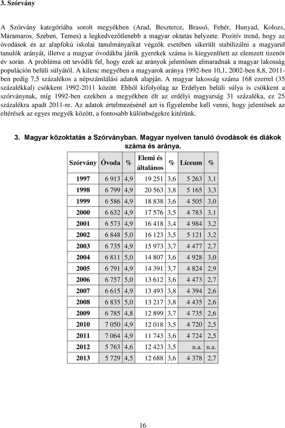 az elemzett tizenöt év során. A probléma ott tevődik fel, hogy ezek az arányok jelentősen elmaradnak a magyar lakosság populáción belüli súlyától.