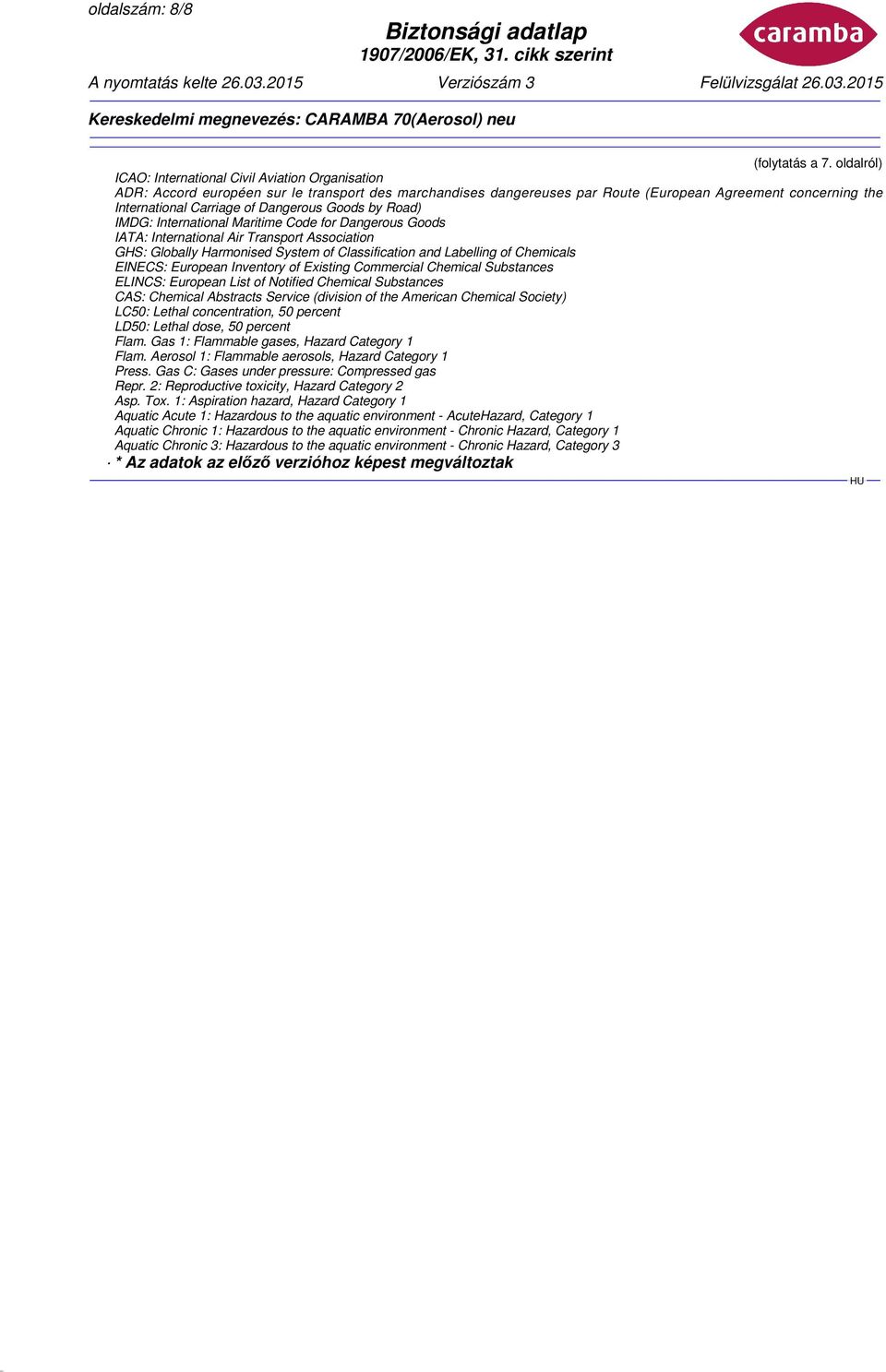 Dangerous Goods by Road) IMDG: International Maritime Code for Dangerous Goods IATA: International Air Transport Association GHS: Globally Harmonised System of Classification and Labelling of