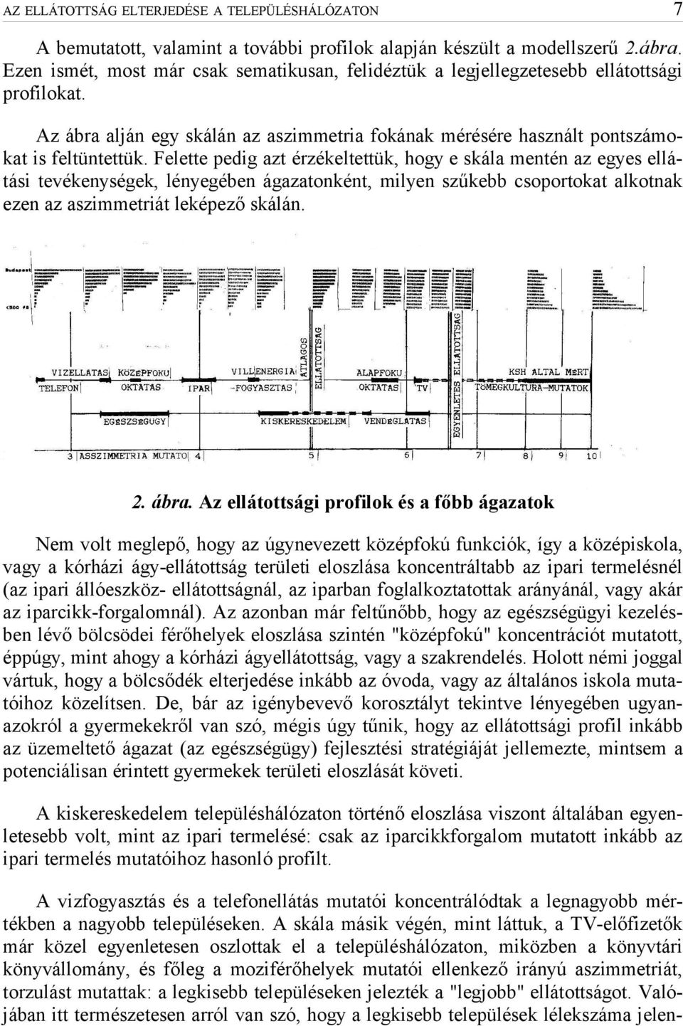 Felette pedig azt érzékeltettük, hogy e skála mentén az egyes ellátási tevékenységek, lényegében ágazatonként, milyen szűkebb csoportokat alkotnak ezen az aszimmetriát leképező skálán. 2. ábra.