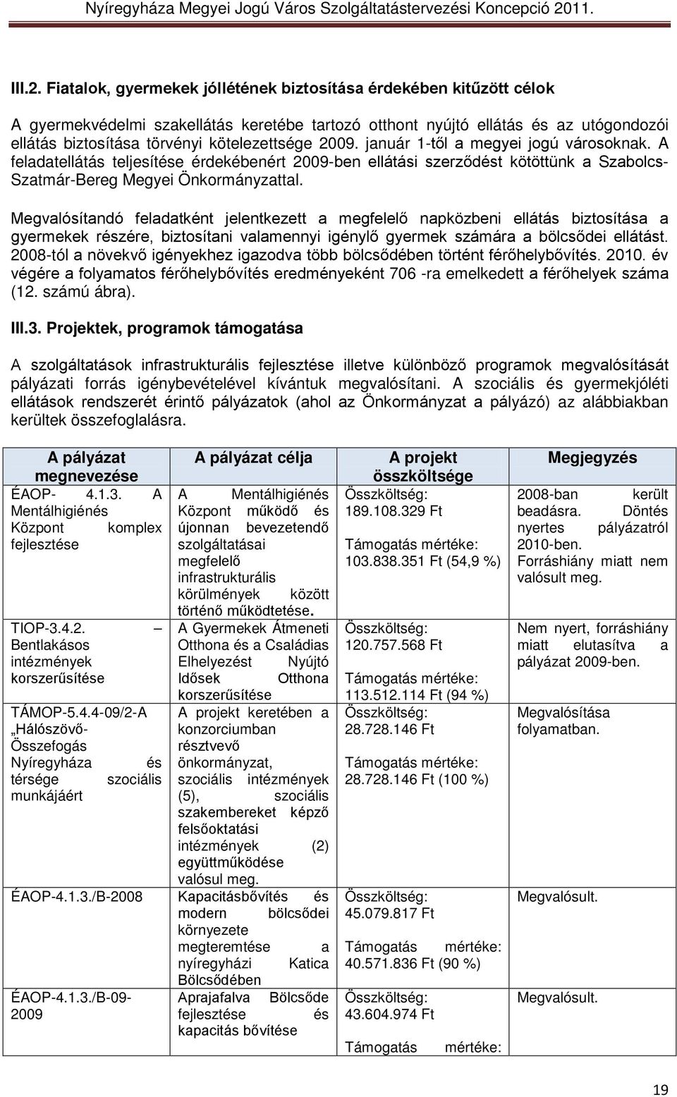 2009. január 1-től a megyei jogú városoknak. A feladatellátás teljesítése érdekébenért 2009-ben ellátási szerződést kötöttünk a Szabolcs- Szatmár-Bereg Megyei Önkormányzattal.