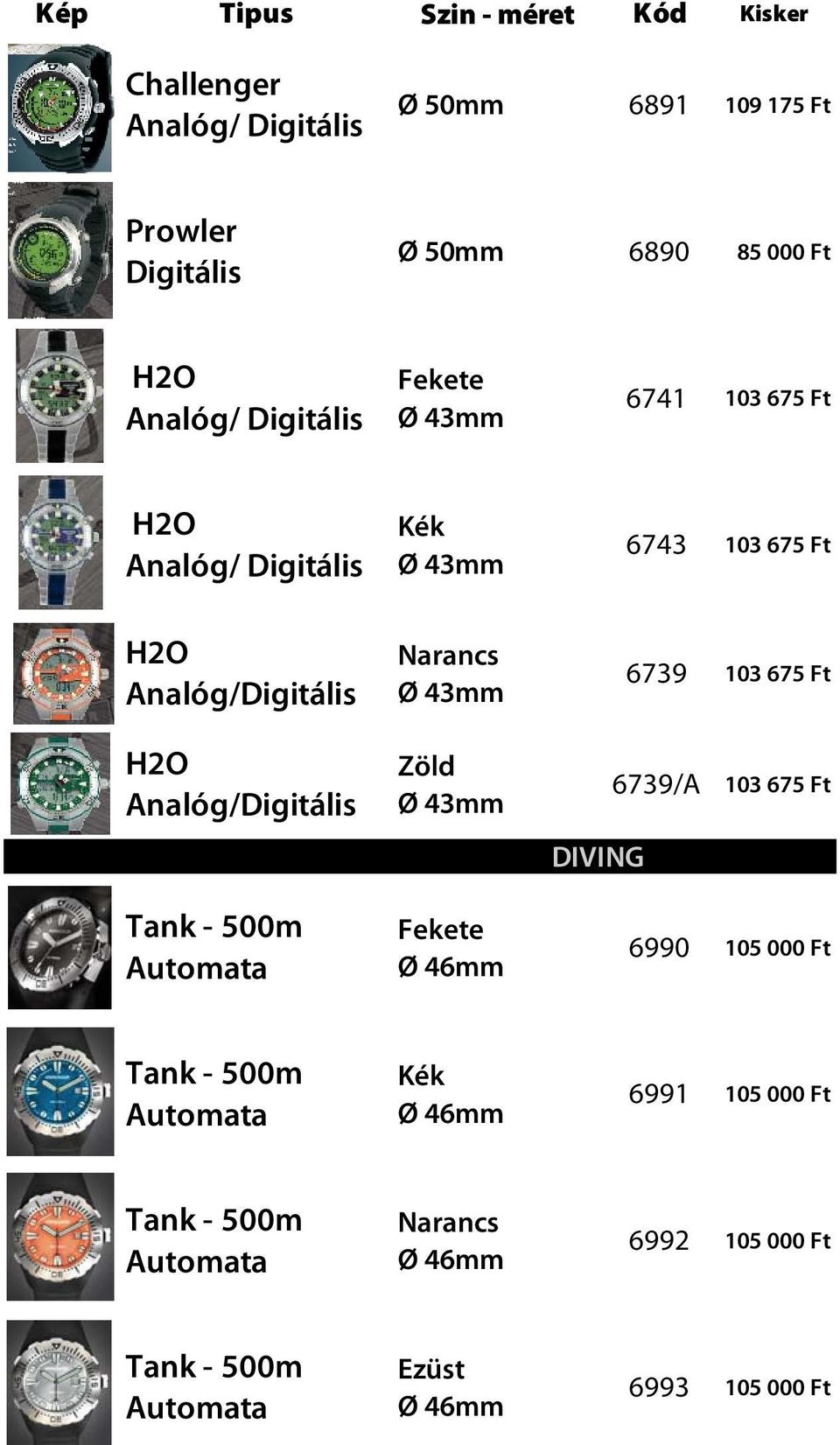 H2O H2O Tank - 500m Zöld 6739 103 675 Ft 6739/A 103 675 Ft DIVING 6990 105 000 Ft