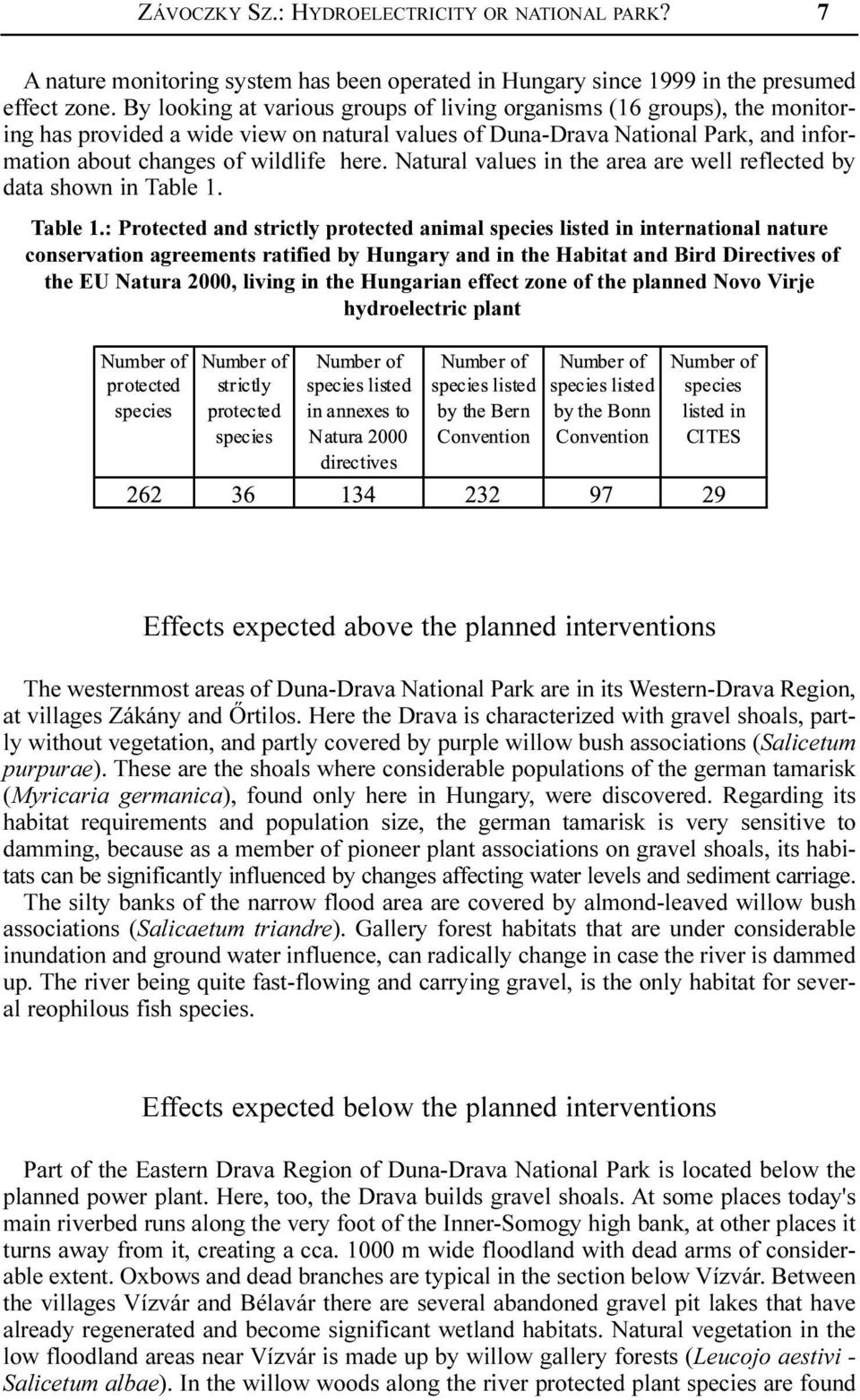 Natural values in the area are well reflected by data shown in Table 1.