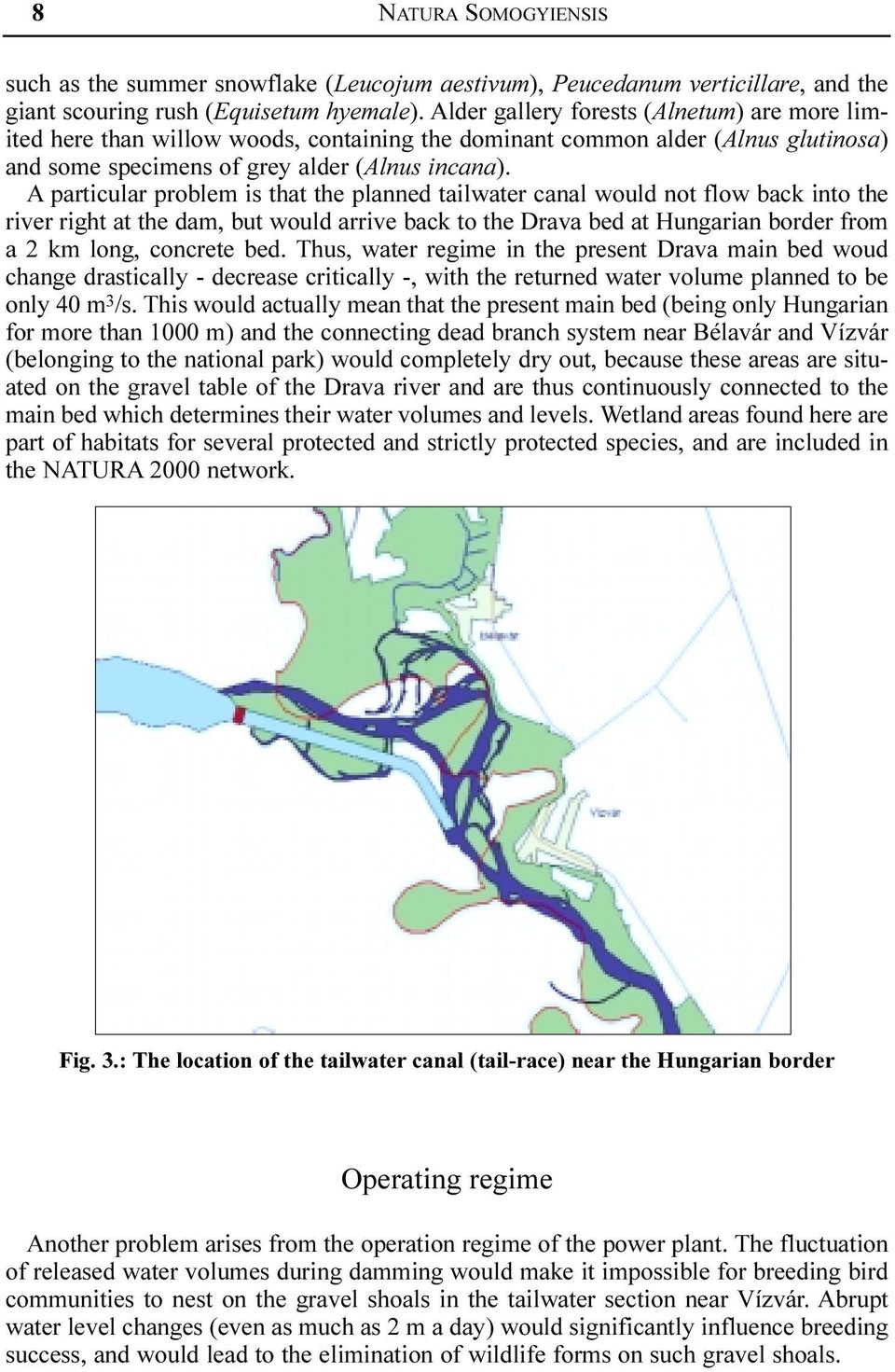 A particular problem is that the planned tailwater canal would not flow back into the river right at the dam, but would arrive back to the Drava bed at Hungarian border from a 2 km long, concrete bed.