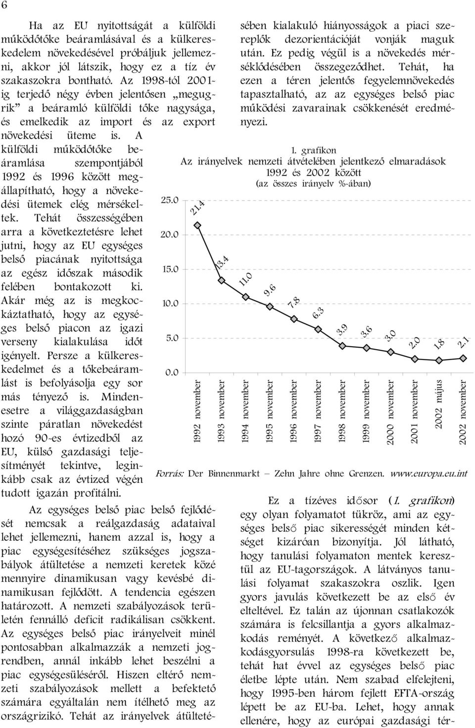 A külföldi működőtőke beáramlása szempontjából 1992 és 1996 között megállapítható, hogy a növekedési ütemek elég mérsékeltek.