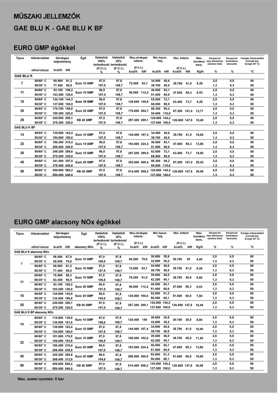 320,0 Euro 10 15 GMP Hatásfok 100 terhelésnél Hatásfok 30 terhelésnél Max.névleges hőterh. kcal/h kw 72.000 96.0 83,7 112,2 128.600 149,5 176.000 204,7 Min haszn. Telj. kcal/h 34.900 46.0 62.000 68.