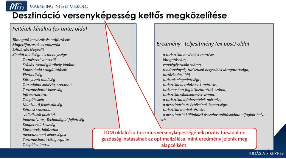 Településkép - Munkaerő felkészültség - Képzési színvonal - vállalkozói pozíciók - Innovativitás, Technológiai fejlettség - Kooperáció-készség - Klaszterek, hálózatok - menedzsment képességek -