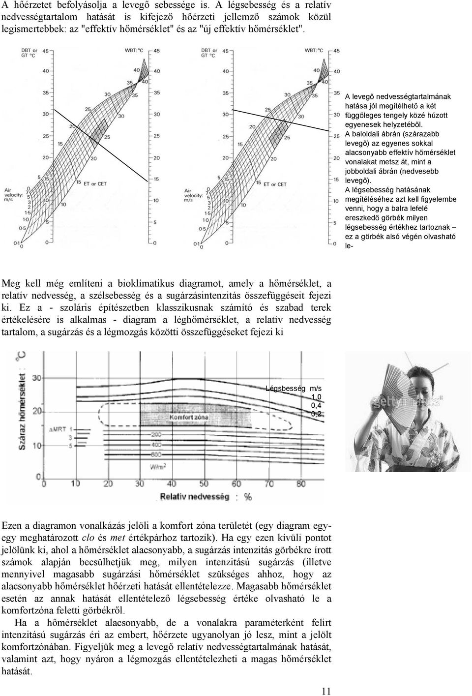 A leveg nedvességtartalmának hatása jól megítélhet a két függ leges tengely közé húzott egyenesek helyzetéb l.
