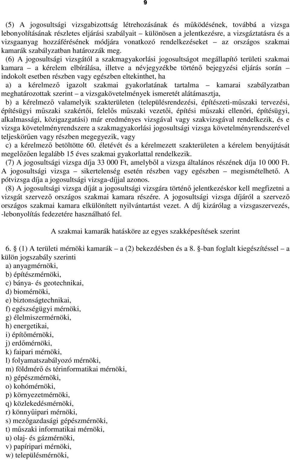 (6) A jogosultsági vizsgától a szakmagyakorlási jogosultságot megállapító területi szakmai kamara a kérelem elbírálása, illetve a névjegyzékbe történı bejegyzési eljárás során indokolt esetben
