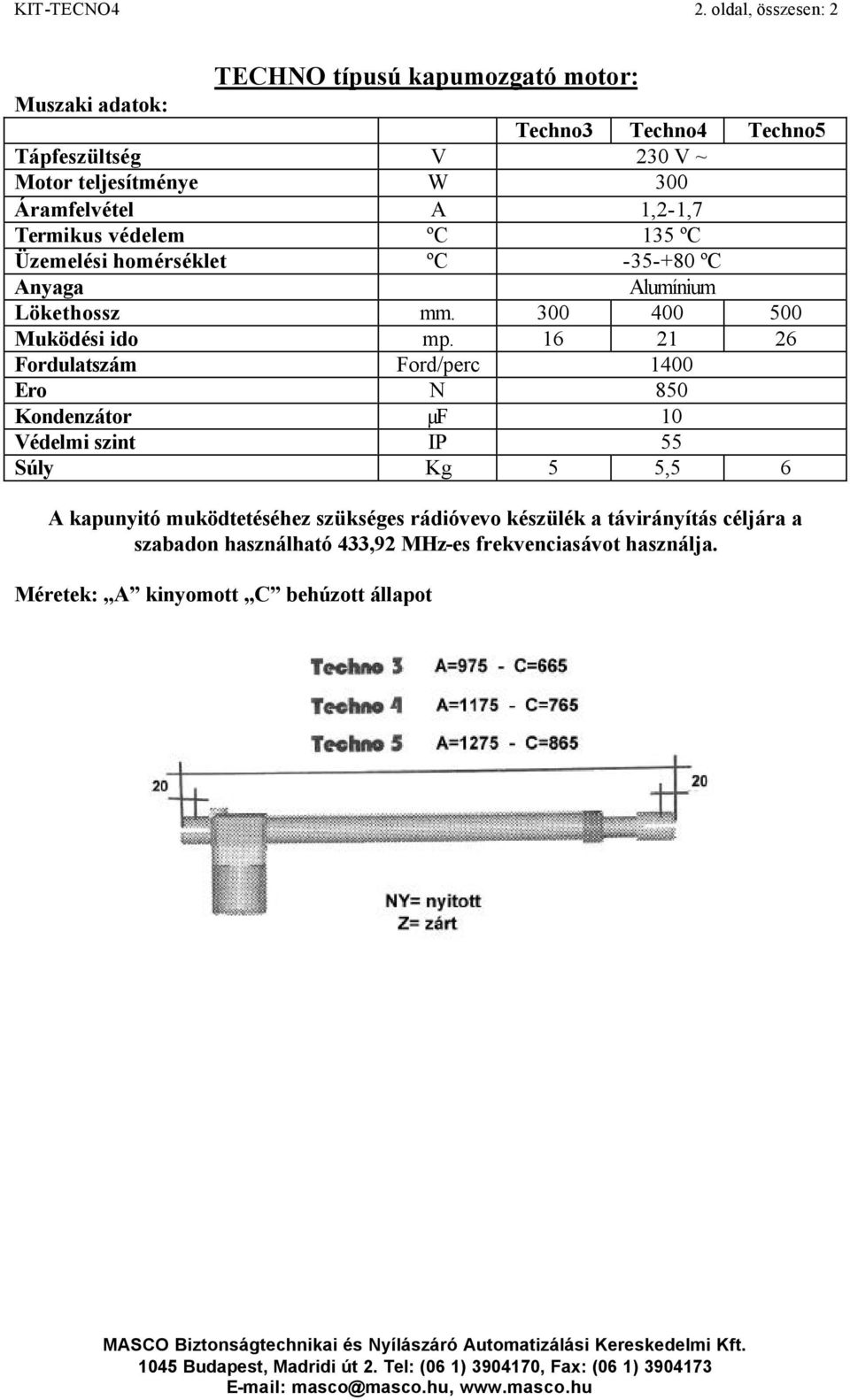 A 1,2-1,7 Termikus védelem ºC 135 ºC Üzemelési homérséklet ºC -35-+80 ºC Anyaga Alumínium Lökethossz mm. 300 400 500 Muködési ido mp.