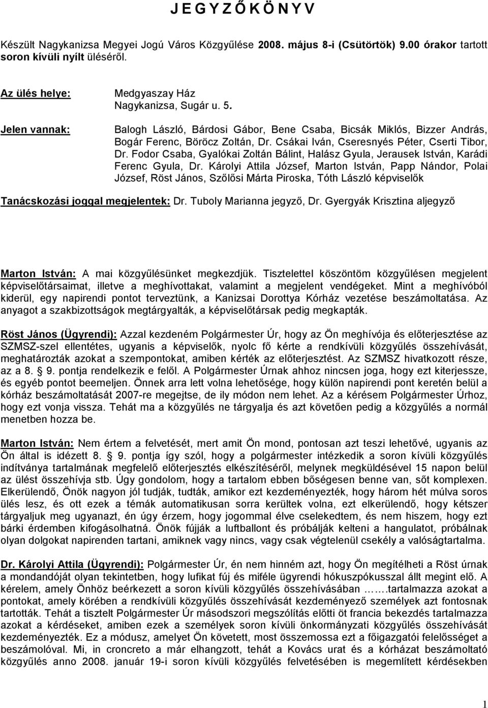 Csákai Iván, Cseresnyés Péter, Cserti Tibor, Dr. Fodor Csaba, Gyalókai Zoltán Bálint, Halász Gyula, Jerausek István, Karádi Ferenc Gyula, Dr.
