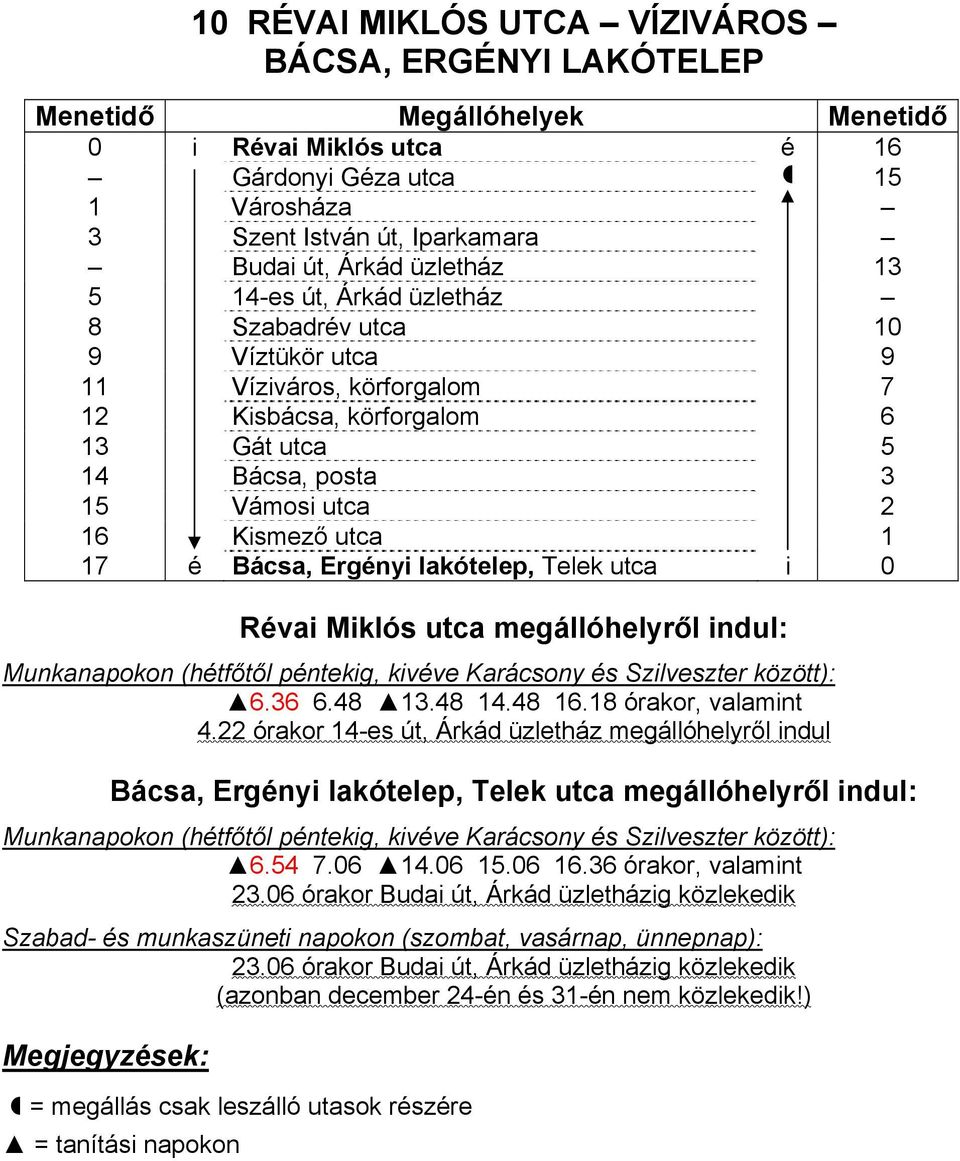 lakótelep, Telek utca i 0 Révai Miklós utca megállóhelyről indul: 6.36 6.48 13.48 14.48 16.18 órakor, valamint 4.