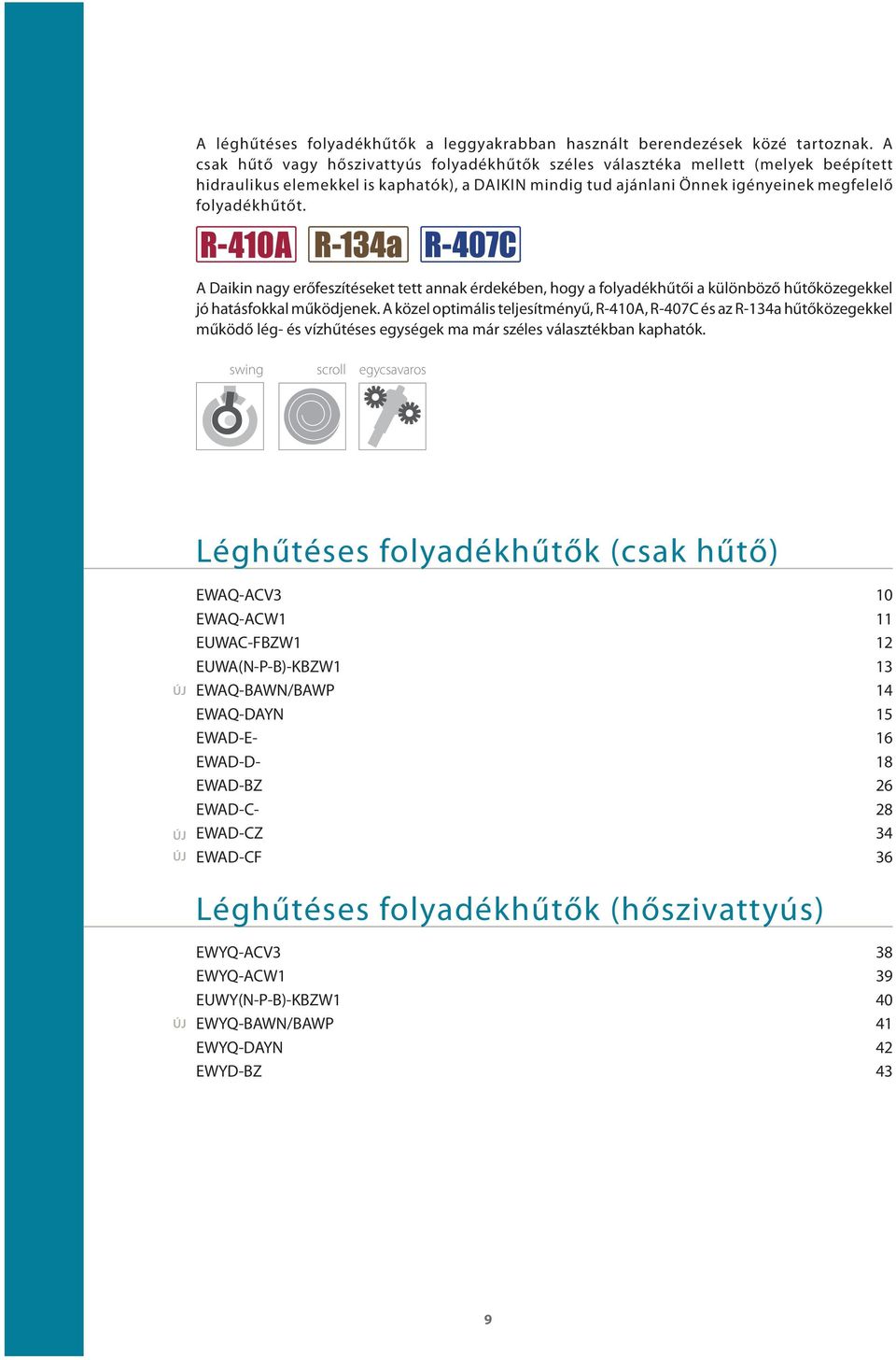 A Daikin nagy erőfeszítéseket tett annak érdekében, hogy a folyadékhűtői a különböző hűtőközegekkel jó hatásfokkal működjenek.