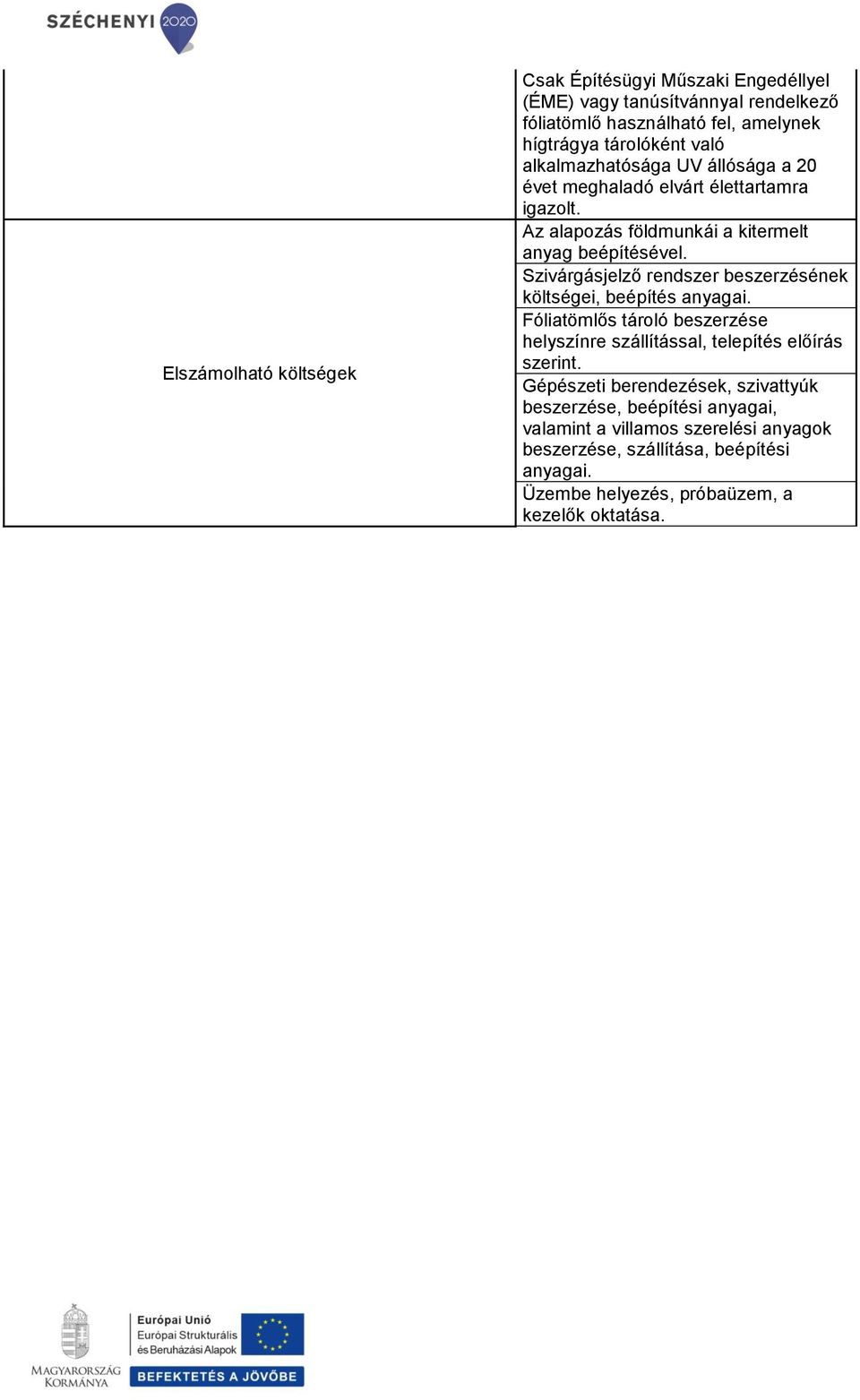 Szivárgásjelző rendszer beszerzésének költségei, beépítés anyagai. Fóliatömlős tároló beszerzése helyszínre szállítással, telepítés előírás szerint.