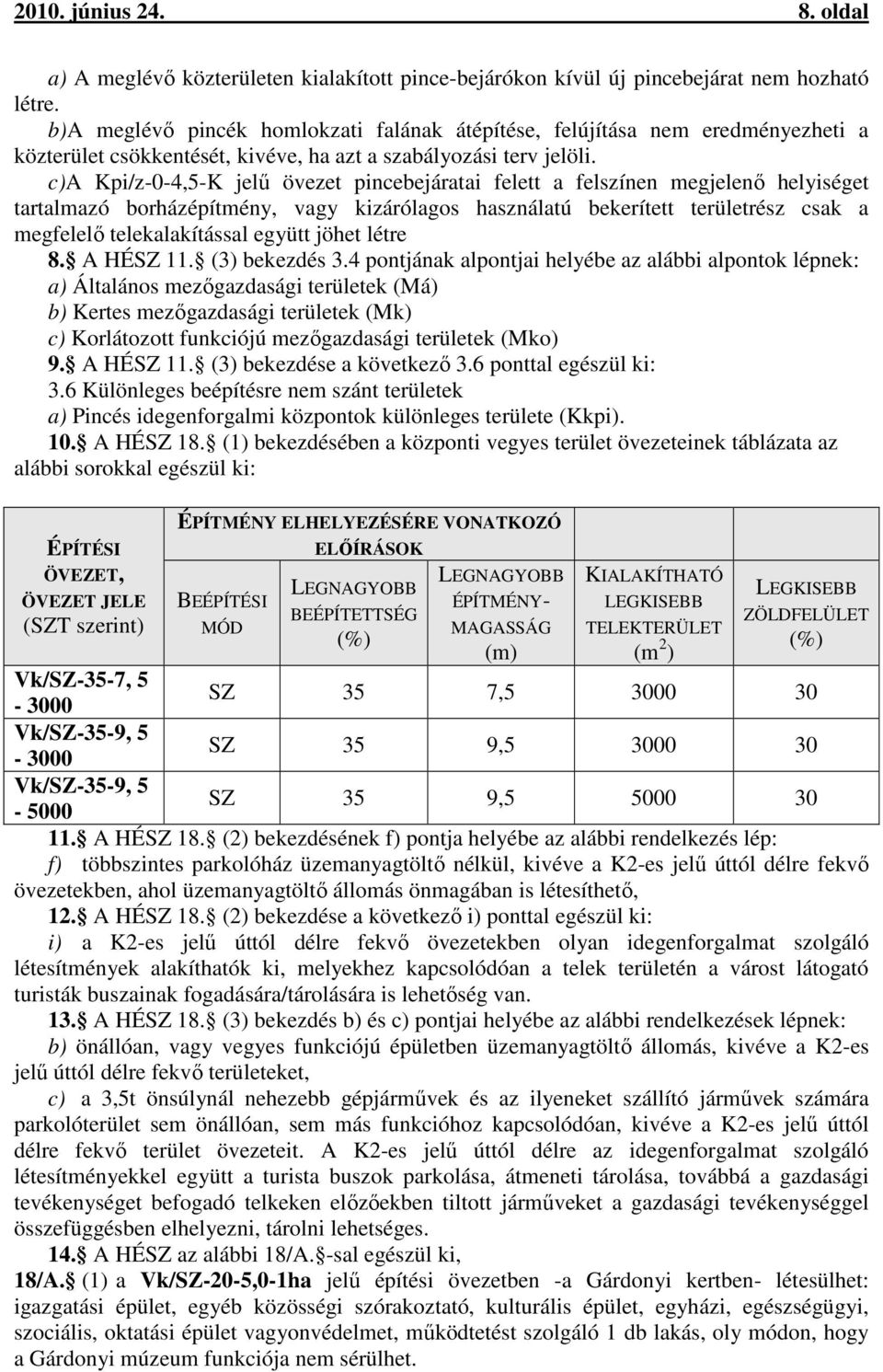 c)a Kpi/z-0-4,5-K jelű övezet pincebejáratai felett a felszínen megjelenő helyiséget tartalmazó borházépítmény, vagy kizárólagos használatú bekerített területrész csak a megfelelő telekalakítással