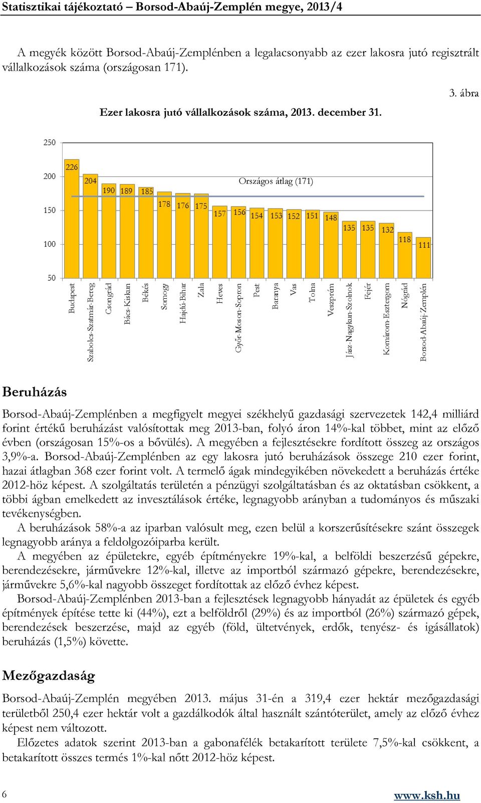 14%-kal többet, mint az előző évben (országosan 15%-os a bővülés). A megyében a fejlesztésekre fordított összeg az országos 3,9%-a.