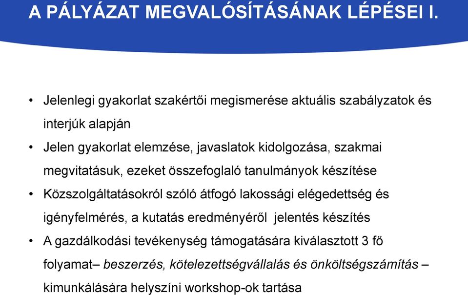 kidolgozása, szakmai megvitatásuk, ezeket összefoglaló tanulmányok készítése Közszolgáltatásokról szóló átfogó lakossági