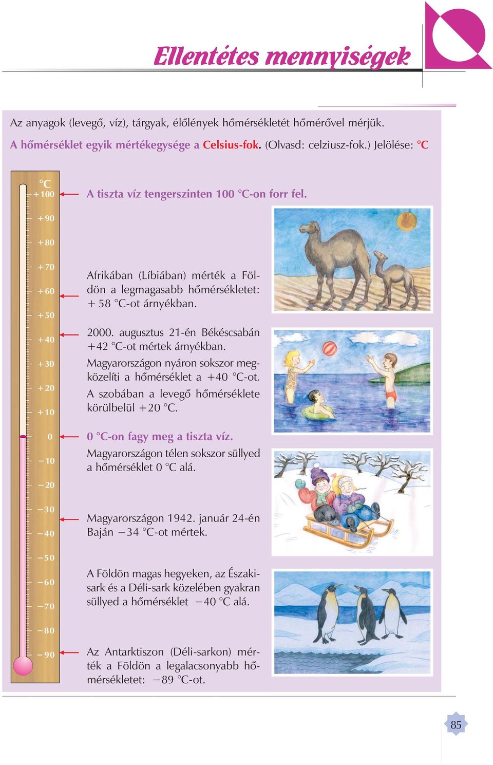 ugusztus 2-én Békéssán +42 C-ot mér tk árnyékn. Mgyrországon nyáron sokszor mg - közlíti hô mér sék lt +40 C-ot. A szoán lvgô hômérséklt körüllül +20 C. 0 C-on gy mg tiszt víz.