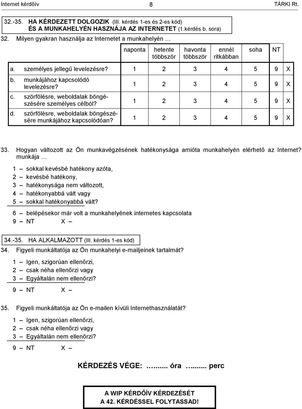 c. szörfölésre, weboldalak böngészésére személyes célból? d. szörfölésre, weboldalak böngészésére munkájához kapcsolódóan? 1 2 3 4 5 9 1 2 3 4 5 9 1 2 3 4 5 9 33.