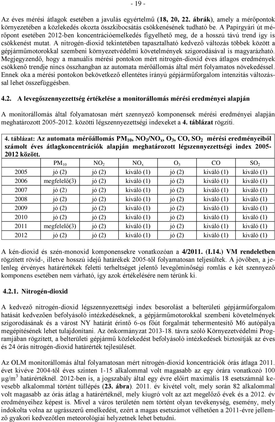 A nitrogén-dioxid tekintetében tapasztalható kedvező változás többek között a gépjárműmotorokkal szembeni környezetvédelmi követelmények szigorodásával is magyarázható.