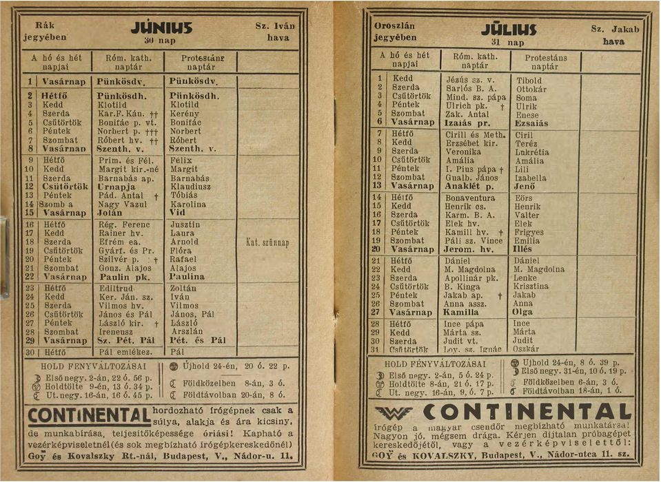 Barnabás 12 Csütöl ti.ik Urnapja Klaudiusz 13 Péntek Pád. Antal t T6biás 14 1szomb a Nagy Vazul Karolina 15 Vasárnap Jolán Vid 16 Hétfő Rég. Ferenc Jusztin 17 Kedd Rainer hv. Laura 18 Szerda Efrém ea.