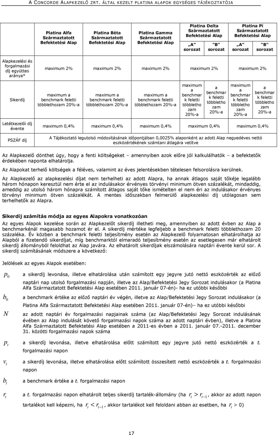 többletho zam 20%-a a benchmar k feletti többletho zam 20%-a maximum a benchmar k feletti többletho zam 20%-a a benchmar k feletti többletho zam 20%-a Letétkezelıi díj évente PSZÁF díj maximum 0,4%