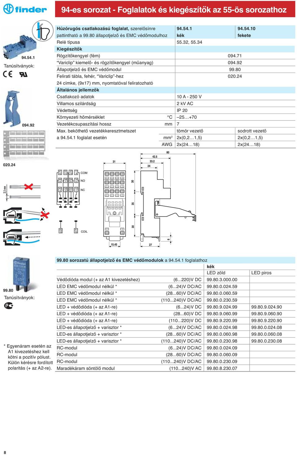 80 Felirati tábla, fehér, Variclip -hez 020.24 24 címke, (9x17) mm, nyomtatóval feliratozható Védettség IP 20 Környezeti hőmérséklet C 25 +70 Vezetékcsupaszítási hossz mm 7 Max.