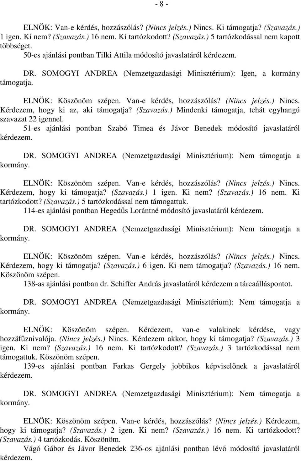 (Nincs jelzés.) Nincs. Kérdezem, hogy ki az, aki támogatja? (Szavazás.) Mindenki támogatja, tehát egyhangú szavazat 22 igennel.