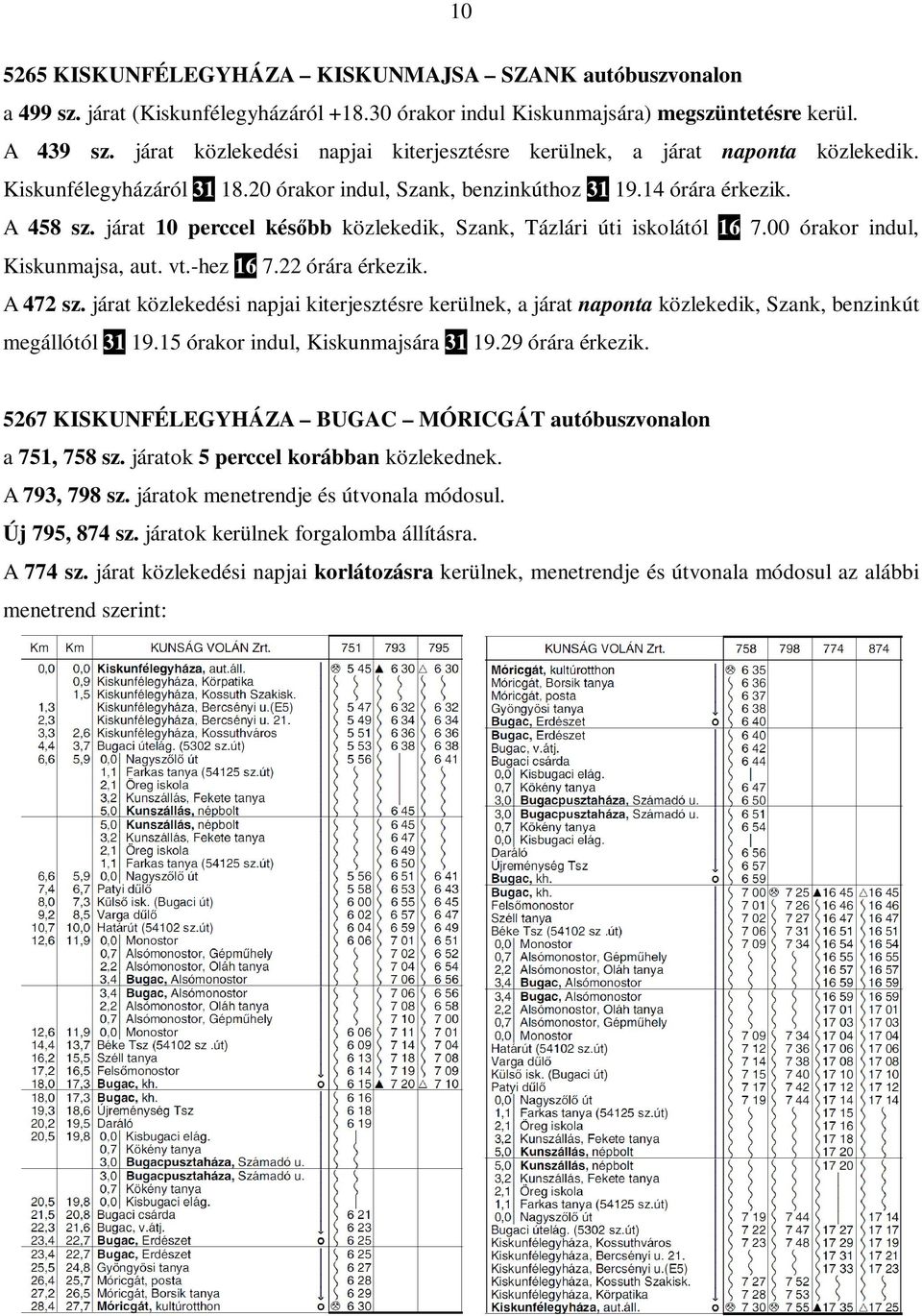 járat 10 perccel késıbb közlekedik, Szank, Tázlári úti iskolától 16 7.00 órakor indul, Kiskunmajsa, aut. vt.-hez 16 7.22 órára érkezik. A 472 sz.